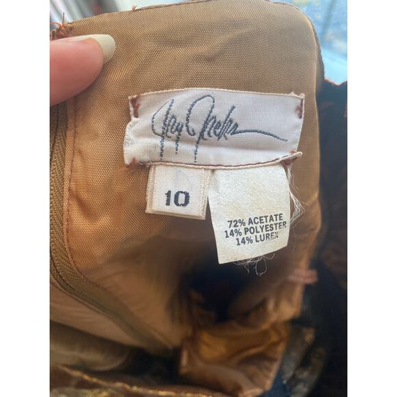 1970s rust and gold brocade formal gown puff sleeves jay jacks metallic ombre sm - Picture 10 of 10